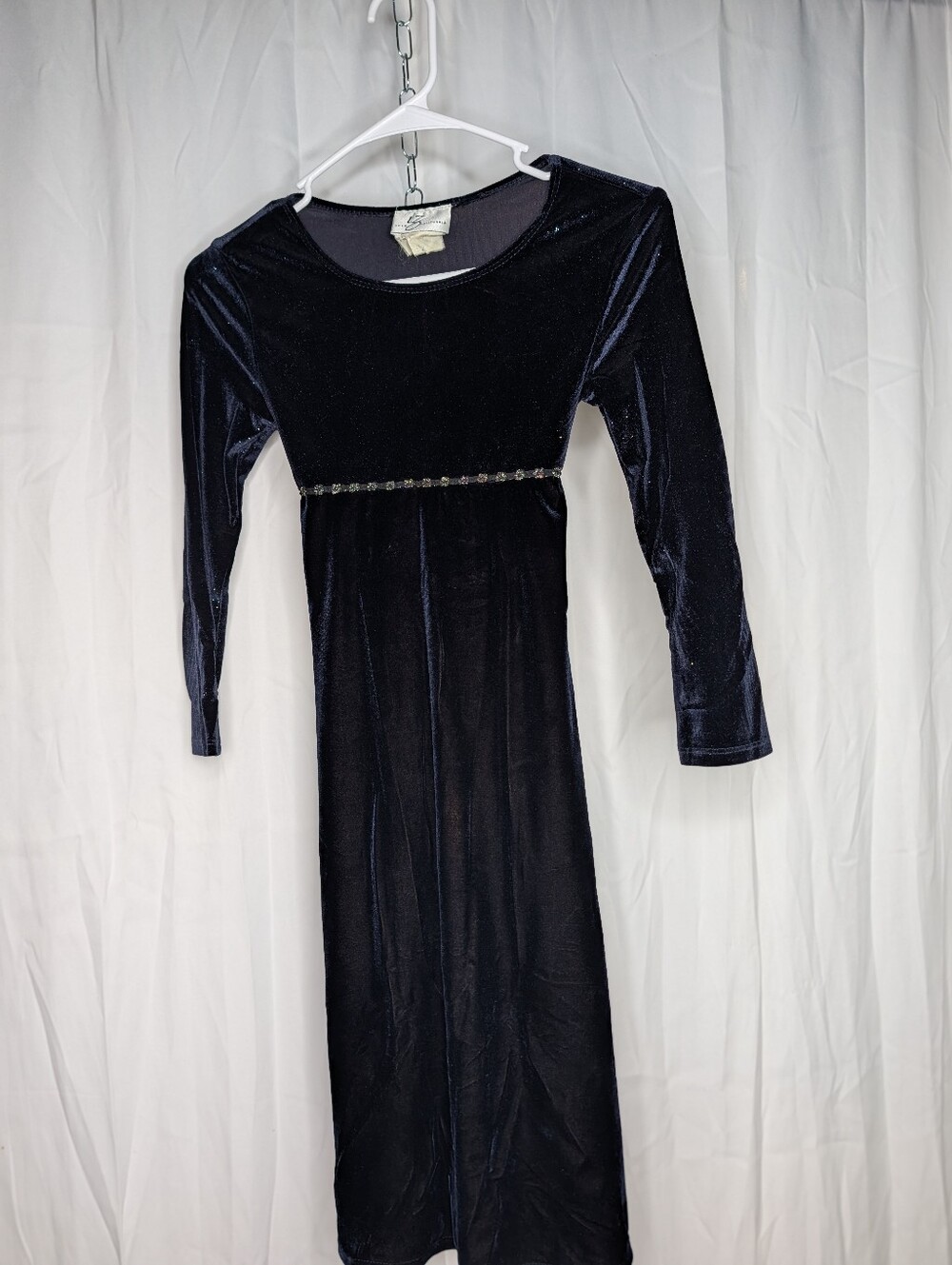 VTG Little Girl Dark Blue Velvet Dress Sz 7
